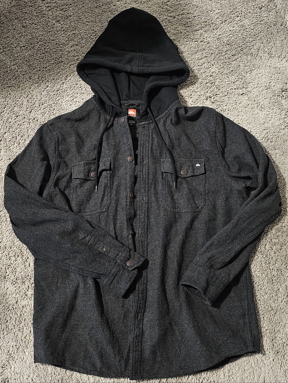 QUICKSILVER Hooded Button-Up Shirt Men's Large
